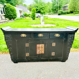 Antique Asian Sideboard Buffet With Brass Accents Imported From China!