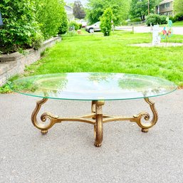 Spanish Rococo Style Brass Coffee Table With Glass Top