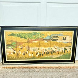 Framed Japanese Folding Screen Painting Depicting The Arrival Of The Portuguese In Japan