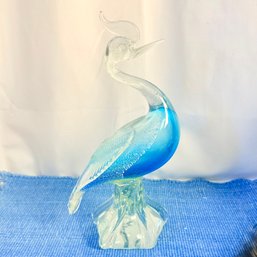 Beautiful Blue Murano Glass Bird (has Repair On Base)