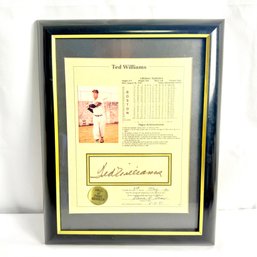 Framed Ted Williams Signature And Lifetime Stats Card