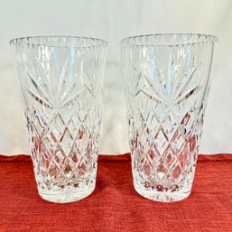 Pair Of Beautiful Cut Glass Vases With Diamond And Starburst Motifs