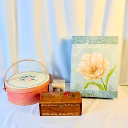 Vintage Wooden Box, Hand Stenciled Hat Box And Gift Box