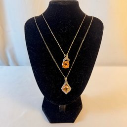 Vintage Sterling Silver Marcasite And Cubic Zirconia Pendant Necklaces