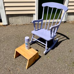 Child Size Rocking Chair And Small Step Stool With Matching Spray Paint