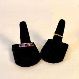 Faux Gold Rings Purple Stone With Cubic Zirconia And Faux Gold Band