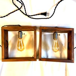 Pair Of Rustic Wooden Lights