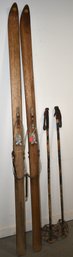 PR. VINTAGE WOODEN SKIS & POLES