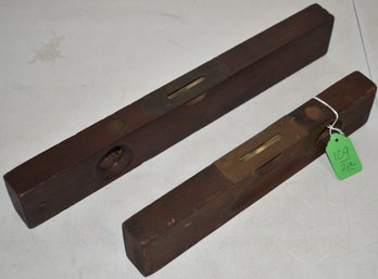 (2) ANTIQUE BRASS & WOODEN LEVELS