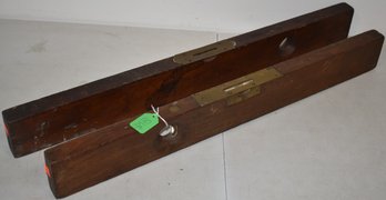 (2) ANTIQUE BRASS & WOODEN LEVELS