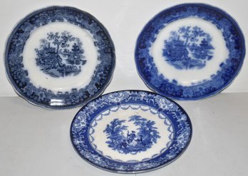 LOT (3) FLOW BLUE PLATES