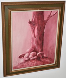OIL PAINTING OF TREE & MUSHROOMS