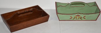 (2) VINTAGE WOODEN CUTLERY TRAYS