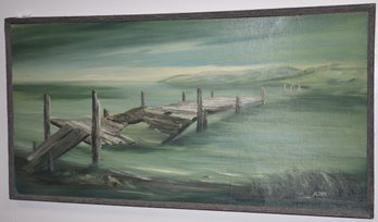 DOCK SCENE OIL PAINTING