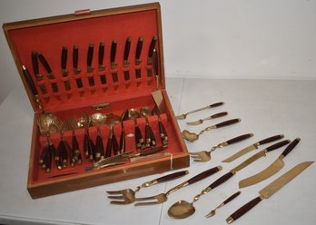VINTAGE ROSEWOOD HANDLED FLATWARE SET