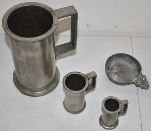 (3) PEWTER MEASURES & WINE TASTER