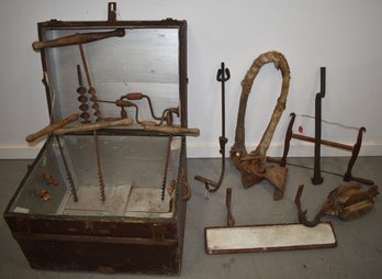 LOT VINTAGE HAND TOOLS & OTHER FARM RELATED IMPLEMENTS