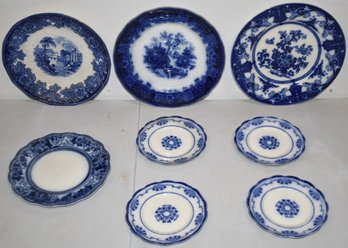 LOT (7) FLOW BLUE PLATES