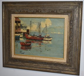 OIL ON CANVAS HARBOR PAINTING