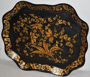 VINTAGE GILT FLORAL DECORATED TIN TRAY