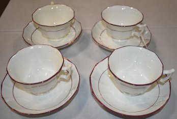(4) ENGLISH PINK LUSTER CUPS & SAUCERS