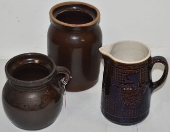 (3) BROWNWARE POTTERY ITEMS