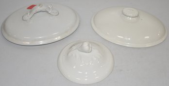 (3) WHITE IRONSTONE LIDS