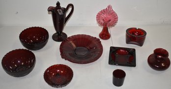 10 PC VINTAGE RUBY GLASS
