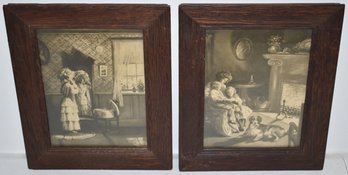(2) VINTAGE OAK FRAMED PRINTS