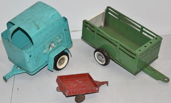 (3) PRESSED STEEL TOY TRAILERS