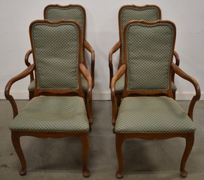 SET (4) QUEEN ANNE STYLE UPHOLSTERED ARM CHAIRS