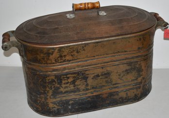 VINTAGE COPPER BOILER W/ TURNED WOODEN HANDLES