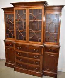 CUSTOM MAHOGANY 2 PART BREAKFRONT SECRETARY