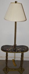 VINTAGE BRASS FLOOR LAMP W/ BLACK MARBLE TOP MID SHELF SURFACE