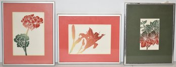 (3) VINTAGE FLORAL COLORED SERIGRAPHS