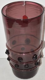 AMYTHEST BLOWN ART GLASS VASE W/ APPLIED LION MEDALLION