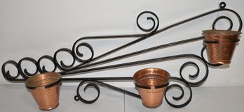 BLACK WROUGHT IRON PLANT HOLDER W/ 3 COPPER POTS
