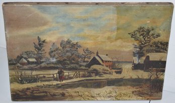 WINTER SCENE OIL ON CANVAS PAINTING