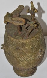 FIGURAL BRASS COVERED URN