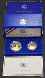 1986 -S ELLIS ISLAND SILVER PROOF 1 DOLLAR COIN & COPPER CLAD HALF DOLLAR