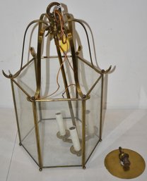 VINTAGE BRASS & GLASS CHANDELIER