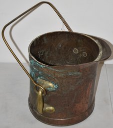 VINTAGE COPPER & BRASS COAL BUCKET W/ BRASS BAIL HANDLE