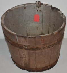 PAINTED WOODEN SAP BUCKET IN OLD RED