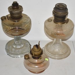 (3) VINTAGE GLASS OIL LAMPS