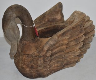 FOLKY CARVED WOODEN SWAN PLANTER