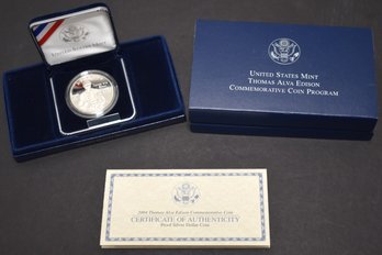 2004 - P THOMAS EDISON PROOF SILVER 1 DOLLAR COIN