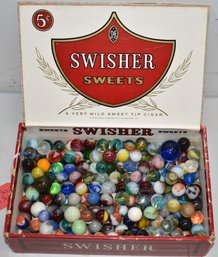 CIGAR BOX FILLED W/ SWIRL MARBLES