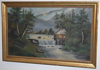 OIL ON ARTIST BOARD OF WATER WHEELHOUSE