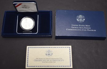 2004 - P THOMAS EDISON PROOF SILVER 1 DOLLAR COIN