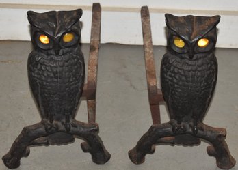 PR. VINTAGE CAST IRON OWL ANDIRONS